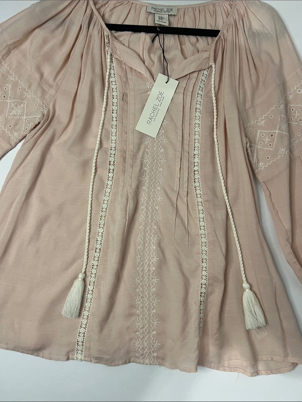 Rachel Zoe Soft Blush Embroidered Peasant Top Womens size M - Picture 7 of 11